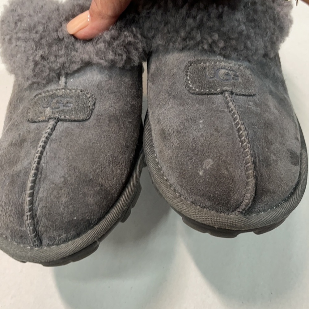 UGG Gray Coquette Suede Sheepskin Sherpa Lining Slippers Mules size 7 - Picture 6 of 12